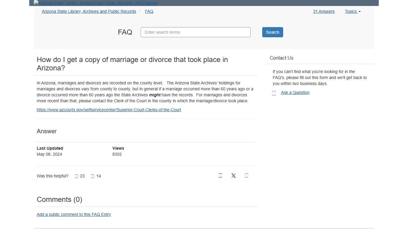 How do I get a copy of marriage or divorce that took place in Arizona? - FAQ