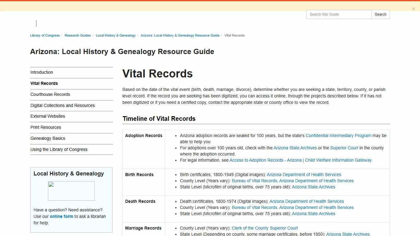 Vital Records - Arizona: Local History & Genealogy Resource Guide - Research Guides at Library of Congress