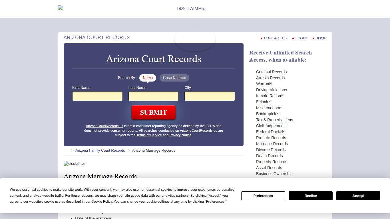 Arizona Marriage Records Search | ArizonaCourtRecords.us